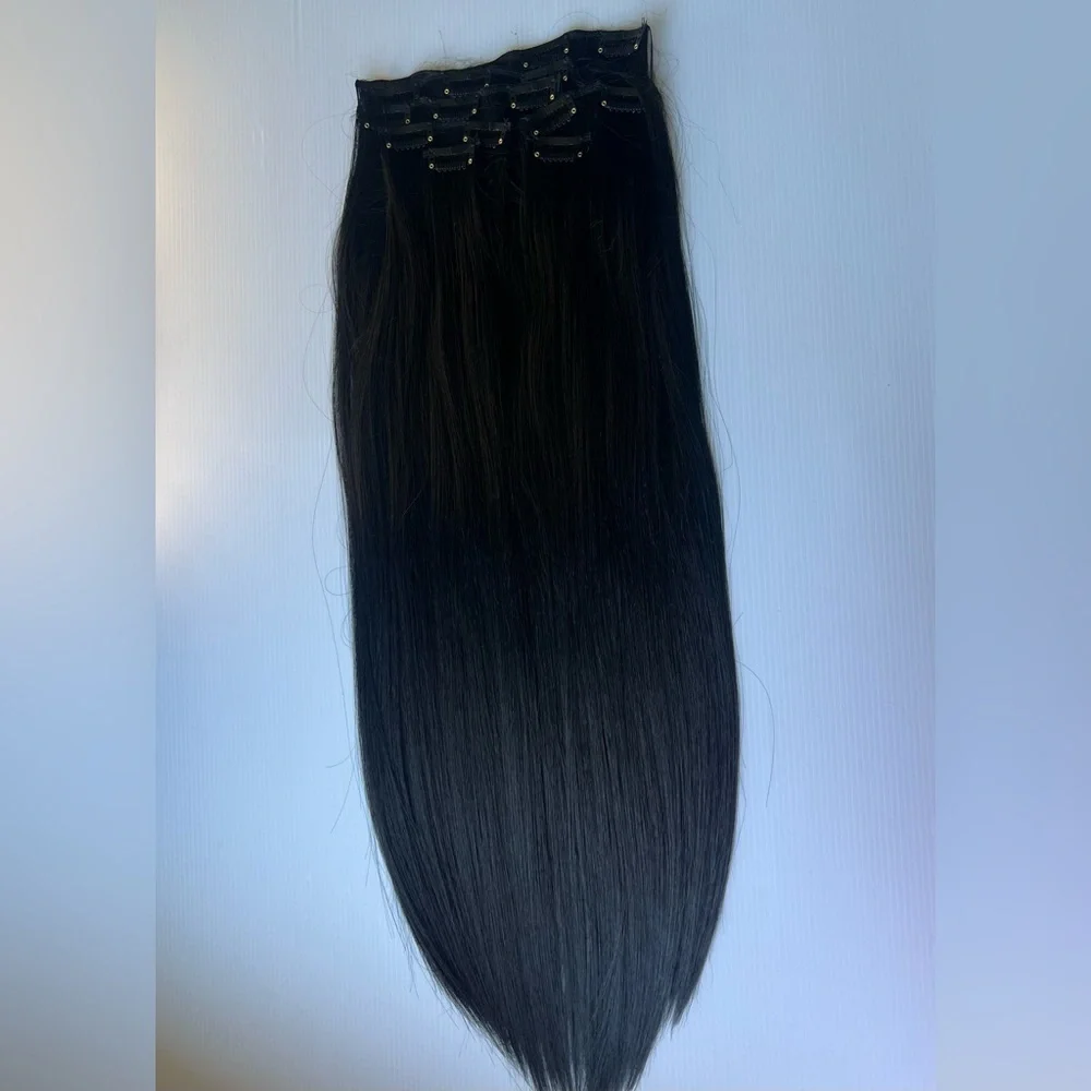 HUMAN HAIR BLEND22 Inch Clip in Black straight Hair Extensions